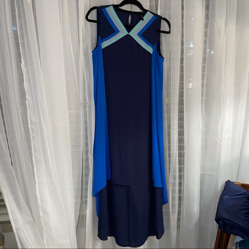 BCBG MaxAzria blue silk high low midi maxi dress small